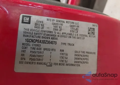 2013 Chevrolet Silverado 1500 Work Truck из США, поврежденный, VIN 1GCNCPEA3DZ364079